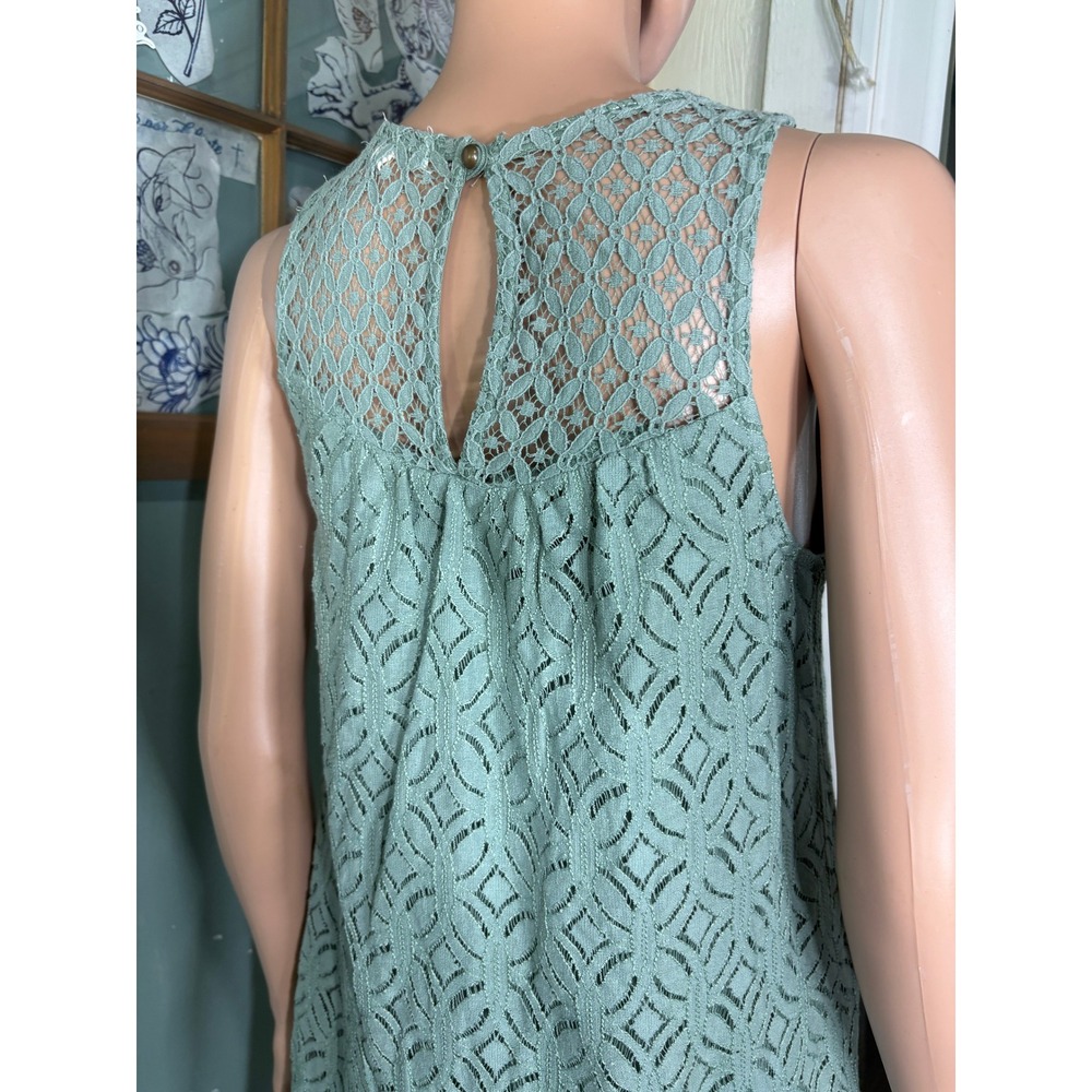 Jolt Sage Green Lace Sleeveless Shift Dress Shimmer Crochet High Neck Small - Picture 5 of 6